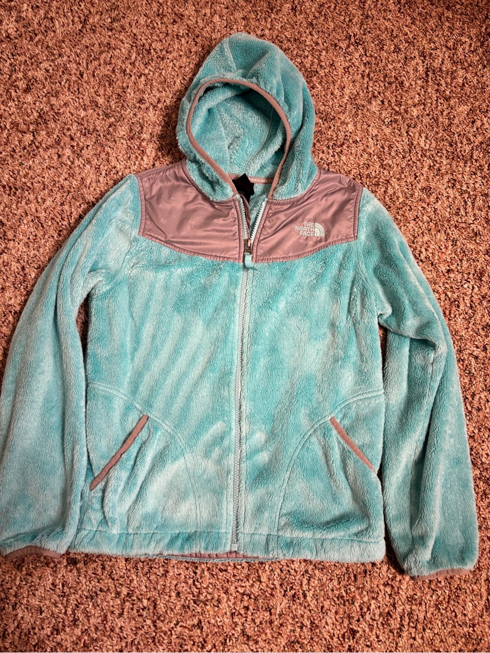 The North Face Girls' Teal Fleece Hooded zip-up Jacket